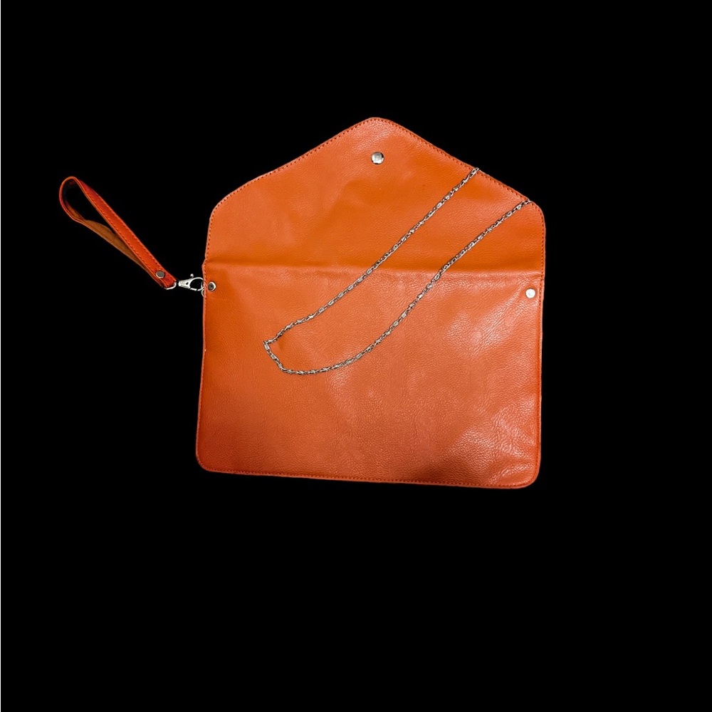 Crossbody Button Bag With Chain and wristlet. Single pouch. Burnt Orange.